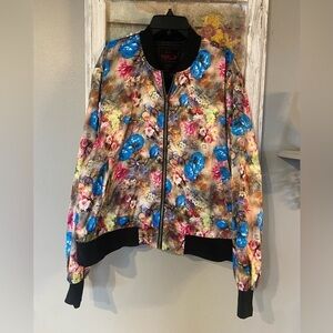YOKI Women’s Floral Satin Bomber Full Zip Jacket 2XL